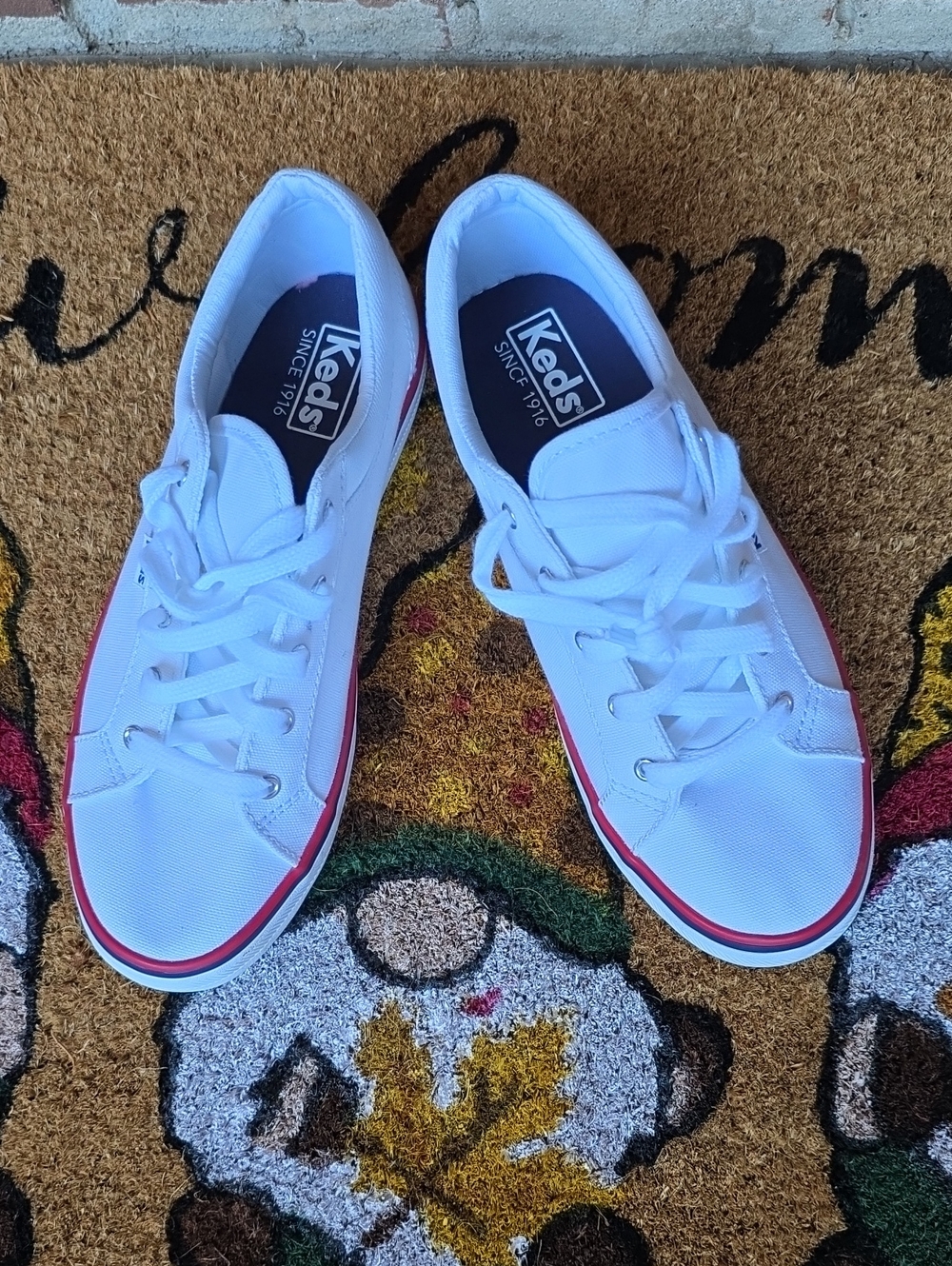 Keds White Canvas Sneakers with Red Trim